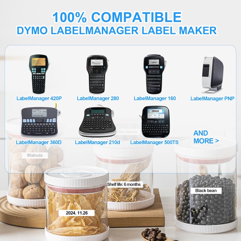 Label Orison Replacement for Dymo D1 Label Tape 9mm Combo Set 40910 40913 40916 40917 40918 40919 for Dymo LabelManager 160 260P 210D 450Dï¼Œ3/8'' W x 23' Lï¼Œ6 Pack - Image 2